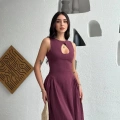 Kolsuz Uzun Kabardin Elbise - Bordo
