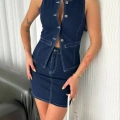 Kot Jeans Etekli ikili Takım - Lacivert