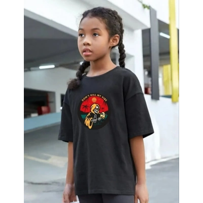Çocuk Unisex Baskılı T-Shirt - Siyah