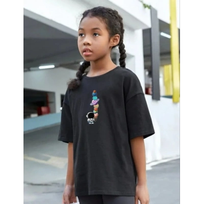 Çocuk Unisex Baskılı T-Shirt - Siyah