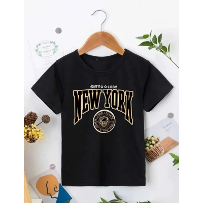 Çocuk Unisex Baskılı T-Shirt - Siyah