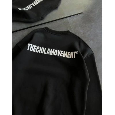 Kadın 3 iplik Kışlık pamuklu Bisiklet Yaka Oversize Baskılı SweatShirt - Siyah