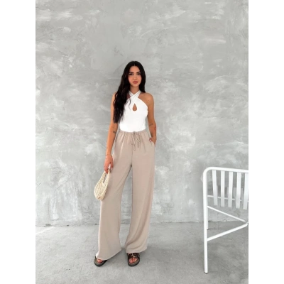 Kadın Ayrobin Oversize Kadın Pantalon - Bej