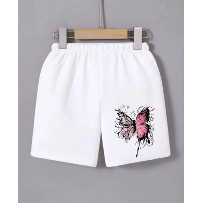 Kadın Beli Lastikli Baskılı Mini Şort - Beyaz