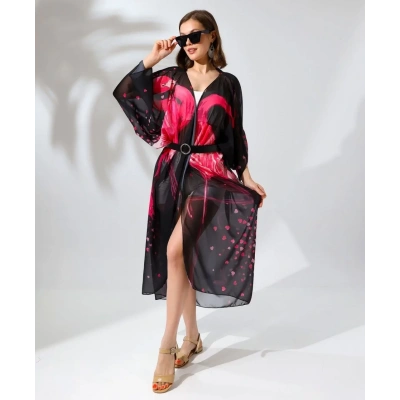 Kadın Rahat Kesim Şifon Kimono - Siyah