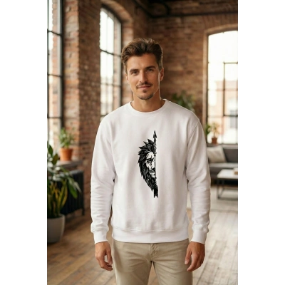 Oversize Bisiklet Yaka Sevgililer Günü Baskılı Sweatshirt - Beyaz