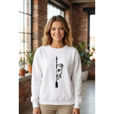 Sevgililer Günü Baskılı Oversize Bisiklet Yaka Sweatshirt - Beyaz