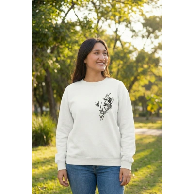 Sevgililer Gününe Baskılı Oversize Bisiklet Yaka Sweatshirt - Beyaz
