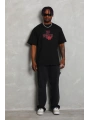 Erkek Baskılı Tişört Kısa Kol Bisiklet Yaka Oversize T-Shirt - Siyah
