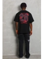 Erkek Baskılı Tişört Kısa Kol Bisiklet Yaka Oversize T-Shirt - Siyah