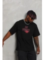 Erkek Baskılı Tişört Kısa Kol Bisiklet Yaka Oversize T-Shirt - Siyah