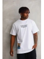 Erkek Bisiklet Yaka Baskılı Oversize T-Shirt - Beyaz