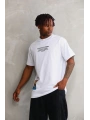 Erkek Bisiklet Yaka Baskılı Oversize T-Shirt - Beyaz