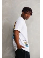 Erkek Bisiklet Yaka Baskılı Oversize T-Shirt - Beyaz