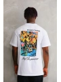 Erkek Bisiklet Yaka Baskılı Oversize T-Shirt - Beyaz