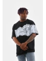 Erkek  Bisiklet Yaka Baskılı Oversize T-Shirt - Siyah