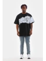 Erkek  Bisiklet Yaka Baskılı Oversize T-Shirt - Siyah