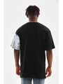 Erkek  Bisiklet Yaka Baskılı Oversize T-Shirt - Siyah