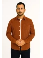 Erkek Fitilli Kadife Cepli Gömlek Oversize Rahat Kalıp - Kahverengi