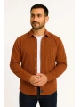 Erkek Fitilli Kadife Cepli Gömlek Oversize Rahat Kalıp - Kahverengi