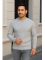 Erkek Fitilli Triko Kazak 2’li Set Siyah Gri Kalın Dokuma Pamuklu Regular Fit Bisiklet