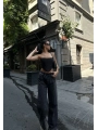 Kadın Arkadan Yırtmaçlı Jeans Kot Palazzo Pantolon - Siyah