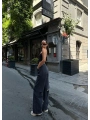 Kadın Arkadan Yırtmaçlı Jeans Kot Palazzo Pantolon - Siyah