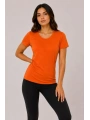Kadın Basic Bisiklet Yaka Yazlık Slim fit T-Shirt - Mor & Turuncu