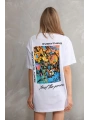 kadın Bisiklet Yaka Baskılı Oversize T-Shirt - Beyaz