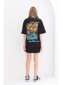 kadın  Bisiklet Yaka Baskılı Oversize T-Shirt - Siyah