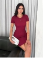 Kadın Bisiklet Yaka Kısa Kol Likralı Elbise - Bordo