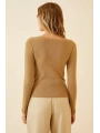 Kadın Fitilli Likralı Body Crop - Camel