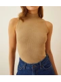 Kadın Full Likralı Fitilli Kaşkorse Body - Camel