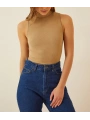 Kadın Full Likralı Fitilli Kaşkorse Body - Camel