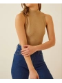 Kadın Full Likralı Fitilli Kaşkorse Body - Camel