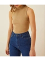 Kadın Full Likralı Fitilli Kaşkorse Body - Camel