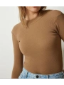 Kadın Full Likralı Fitilli Kaşkorse Body - Kahve