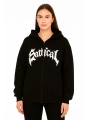 Kadın Kapüşonlu 3 İplik Şardonlu Önü Baskılı Fermuarlı Oversize Sweatshirt - Siyah
