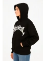 Kadın Kapüşonlu 3 İplik Şardonlu Önü Baskılı Fermuarlı Oversize Sweatshirt - Siyah