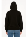 Kadın Kapüşonlu 3 İplik Şardonlu Önü Baskılı Fermuarlı Oversize Sweatshirt - Siyah