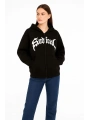 Kadın Kapüşonlu 3 İplik Şardonlu Önü Baskılı Fermuarlı Oversize Sweatshirt - Siyah