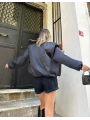 Kadın Oversize Bomber Ceket – Siyah, Fermuarlı, Sokak Modası Tarzı Mont - Siyah