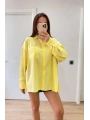 Kadın Oversize Pens Detaylı Cepli Yırtmaçlı Rahat Kalıp Poplin Gömlek - Sarı