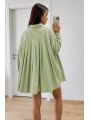 Kadın Oversize Pens Detaylı Cepli Yırtmaçlı Rahat Kalıp Poplin Gömlek - Yeşil