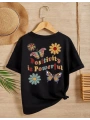 Kız Çocuk Bisiklet Yaka Baskılı T-Shirt - Siyah