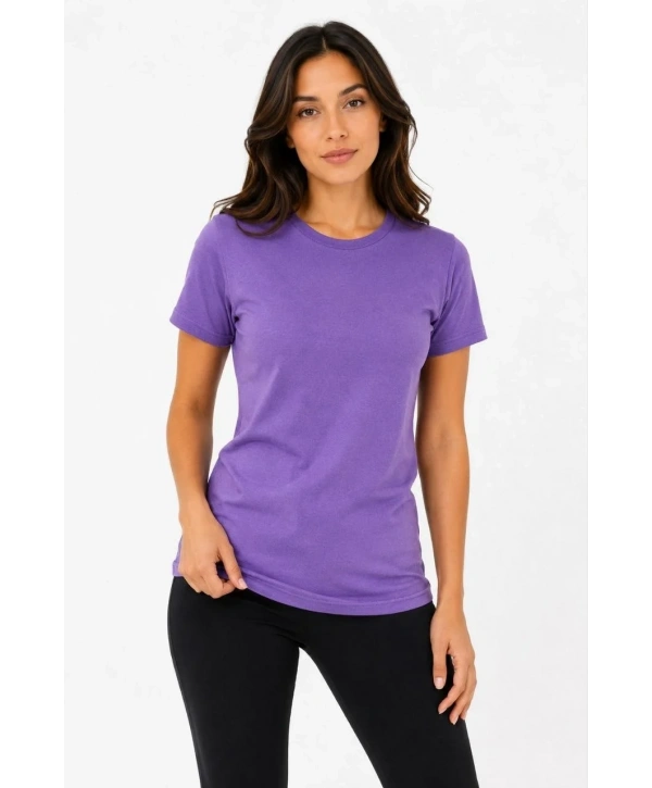 Kadın Basic Bisiklet Yaka Yazlık Slim fit T-Shirt - Mor & Turuncu