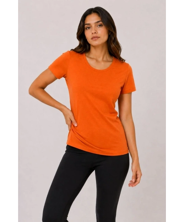 Kadın Basic Bisiklet Yaka Yazlık Slim fit T-Shirt - Mor & Turuncu