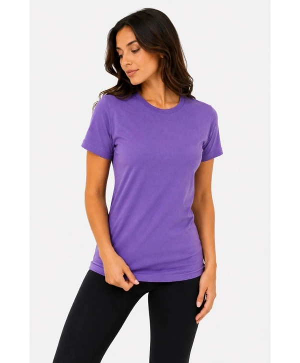 Kadın Basic Bisiklet Yaka Yazlık Slim fit T-Shirt - Mor & Turuncu