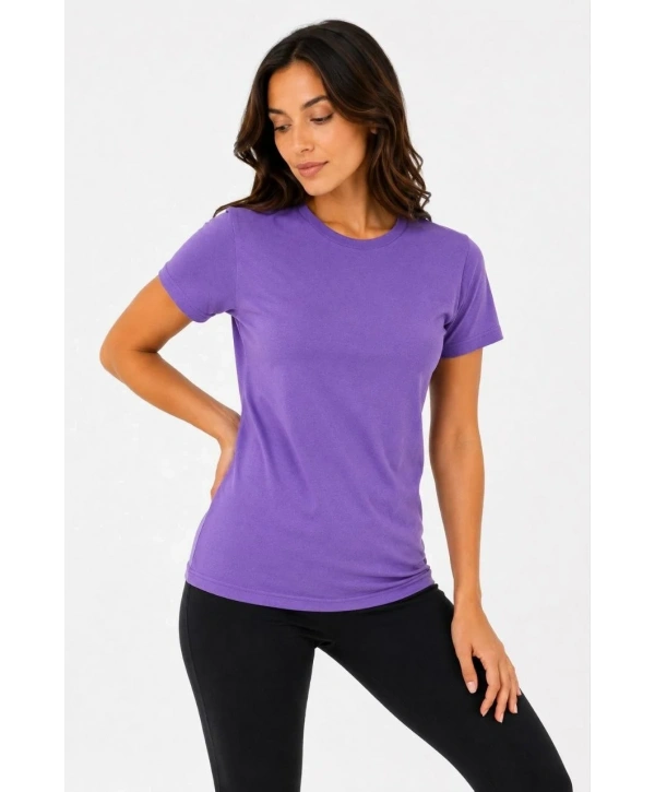 Kadın Basic Bisiklet Yaka Yazlık Slim fit T-Shirt - Mor & Turuncu
