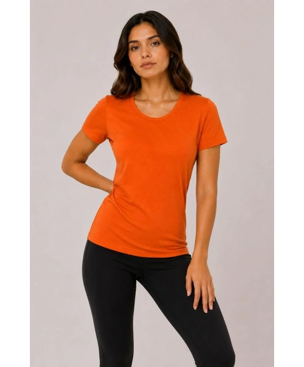 Kadın Basic Bisiklet Yaka Yazlık Slim fit T-Shirt - Mor & Turuncu